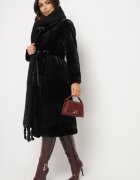 Palton Negru De blană cu două rânduri în stil halat Izarethia