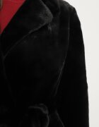  Palton Negru De blană cu două rânduri în stil halat Izarethia