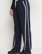  Pantaloni bleumarin largi cu adaos de viscoză cu talie înaltă și curea Lulula