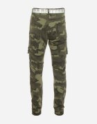  Pantaloni cargo verde închis cu buzunare cusute și curea Siavera