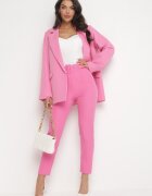  Pantaloni de costum croiți roz cu curea din material cu cataramă Kerriy
