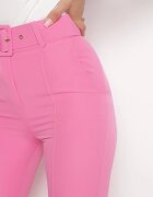  Pantaloni de costum croiți roz cu curea din material cu cataramă Kerriy
