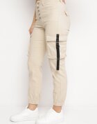  Pantaloni Joggere Bej deschis din bumbac cu talie înaltă și curea decorativă pe buzunar Bacara