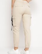  Pantaloni Joggere Bej deschis din bumbac cu talie înaltă și curea decorativă pe buzunar Bacara