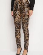  Pantaloni Maro Căptușiți cu imprimeu leopard cu talie înaltă din imitație de piele Decorați cu fermoar Filanis