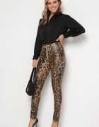 Pantaloni Maro Căptușiți cu imprimeu leopard cu talie înaltă din imitație de piele Decorați cu fermoar Filanis