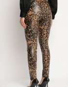  Pantaloni Maro Căptușiți cu imprimeu leopard cu talie înaltă din imitație de piele Decorați cu fermoar Filanis
