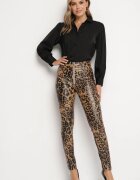  Pantaloni Maro Căptușiți cu imprimeu leopard cu talie înaltă din imitație de piele Decorați cu fermoar Filanis