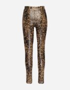  Pantaloni Maro Căptușiți cu imprimeu leopard cu talie înaltă din imitație de piele Decorați cu fermoar Filanis