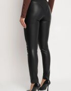  Pantaloni mulați negri cu talie înaltă din piele ecologică decorați cu cusături Sewiona
