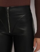  Pantaloni mulați negri cu talie înaltă din piele ecologică decorați cu cusături Sewiona