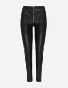  Pantaloni mulați negri cu talie înaltă din piele ecologică decorați cu cusături Sewiona
