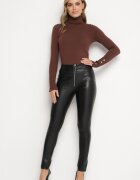  Pantaloni Negri Căptușiți cu talie înaltă din imitație de piele Decorați cu fermoar Filanis