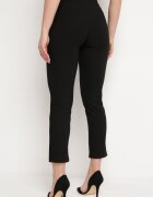  Pantaloni Negri cu Elastic în Talie cu Buzunare și Finisați cu Broderie Decorativă Starola