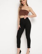  Pantaloni Negri cu Elastic în Talie cu Buzunare și Finisați cu Broderie Decorativă Starola