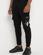  Pantaloni negri de trening Joggeri cu buzunare cargo și elastic în talie Naonora