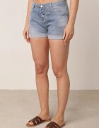  Pantaloni scurți albastri clasici de denim cu talie înaltă și bumbac închiși cu nasturi Nelabelle