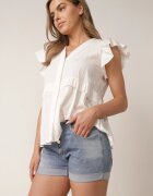  Pantaloni scurți albastri clasici de denim cu talie înaltă și bumbac închiși cu nasturi Nelabelle