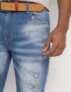  Pantaloni scurți albaștri de blugi cu rupturi și Curea din imitație de piele Tleasa