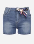  Pantaloni scurți de blugi Albastri cu talie înaltă și panglică decorativă Quorpia