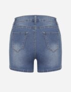  Pantaloni scurți de blugi Albastri cu talie înaltă și panglică decorativă Quorpia