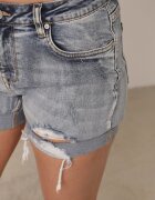  Pantaloni scurți de blugi din bumbac albastru deschis cu croială clasică cu talie înaltă și rupturi Vimishas