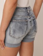  Pantaloni scurți de blugi din bumbac albastru deschis cu croială clasică cu talie înaltă și rupturi Vimishas