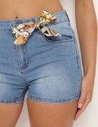  Pantaloni scurți din denim albaștri cu fundă decorativă și talie înaltă Ilbia