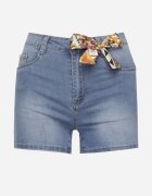  Pantaloni scurți din denim albaștri cu fundă decorativă și talie înaltă Ilbia