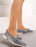  Pantofi albaștri Mocassini Decorați cu cataramă zirconii și perforații Jalessa