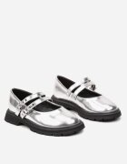  Pantofi argintii eleganti cu barete cu catarame Emmida