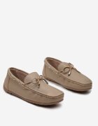  Pantofi Bej închis din piele ecologică în stil mocasini cu cusături și fundă Randaca