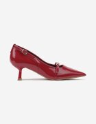  Pantofi Bordeaux Lăcuiți cu toc tip kitten cu Catarame Decorative Rexira