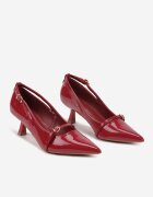  Pantofi Bordeaux Lăcuiți cu toc tip kitten cu Catarame Decorative Rexira