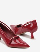  Pantofi Bordeaux Lăcuiți cu toc tip kitten cu Catarame Decorative Rexira
