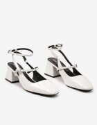  Pantofi cu toc albi din piele ecologică lăcuită tip slingback cu toc gros cu două curele Xeralia