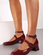  Pantofi cu toc Bordeaux cu vârf pătrat Nevisalin