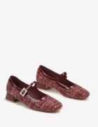  Pantofi cu toc bordeaux din tweed Mary Jane cu inserții lăcuite Kristines