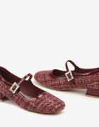  Pantofi cu toc bordeaux din tweed Mary Jane cu inserții lăcuite Kristines
