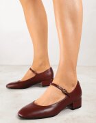  Pantofi cu toc Bordeaux în stil Mary Jane cu cataramă Kareoma
