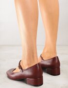  Pantofi cu toc Bordeaux în stil Mary Jane cu cataramă Kareoma