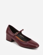  Pantofi cu toc Bordeaux în stil Mary Jane cu cataramă Kareoma