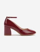  Pantofi cu toc Bordeaux lăcuiți cu baretă la gleznă Dlirica