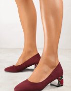  Pantofi cu toc Bordeaux Vices cu Branț din Piele pe Toc Gros cu Bijuterii Naivine