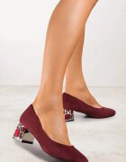  Pantofi cu toc Bordeaux Vices cu Branț din Piele pe Toc Gros cu Bijuterii Naivine