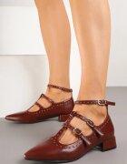  Pantofi cu toc bordo cu catarame decorative și nituri Neviamora
