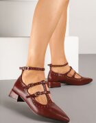  Pantofi cu toc bordo cu catarame decorative și nituri Neviamora