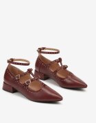  Pantofi cu toc bordo cu catarame decorative și nituri Neviamora