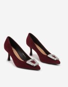  Pantofi cu toc Bordò pe toc stiletto decorați cu cataramă cu zirconii Zinsira