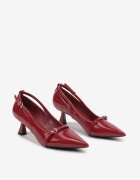  Pantofi cu toc Elegante Bordo cu toc tip rață cu Catarame și Decupaje Anarinne